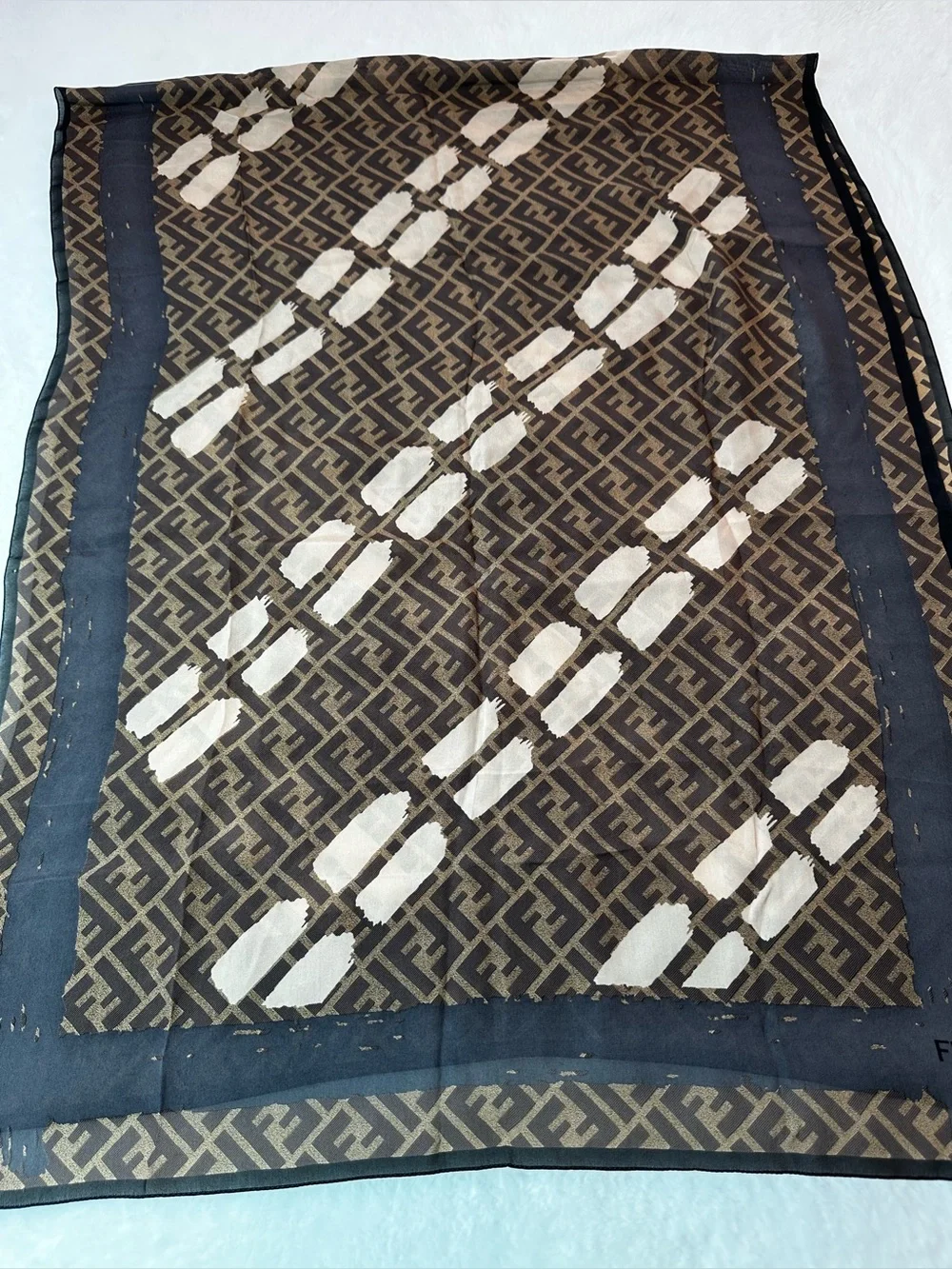Fendi Brown Cream FF Monogram Diagonal Pattern Scarf